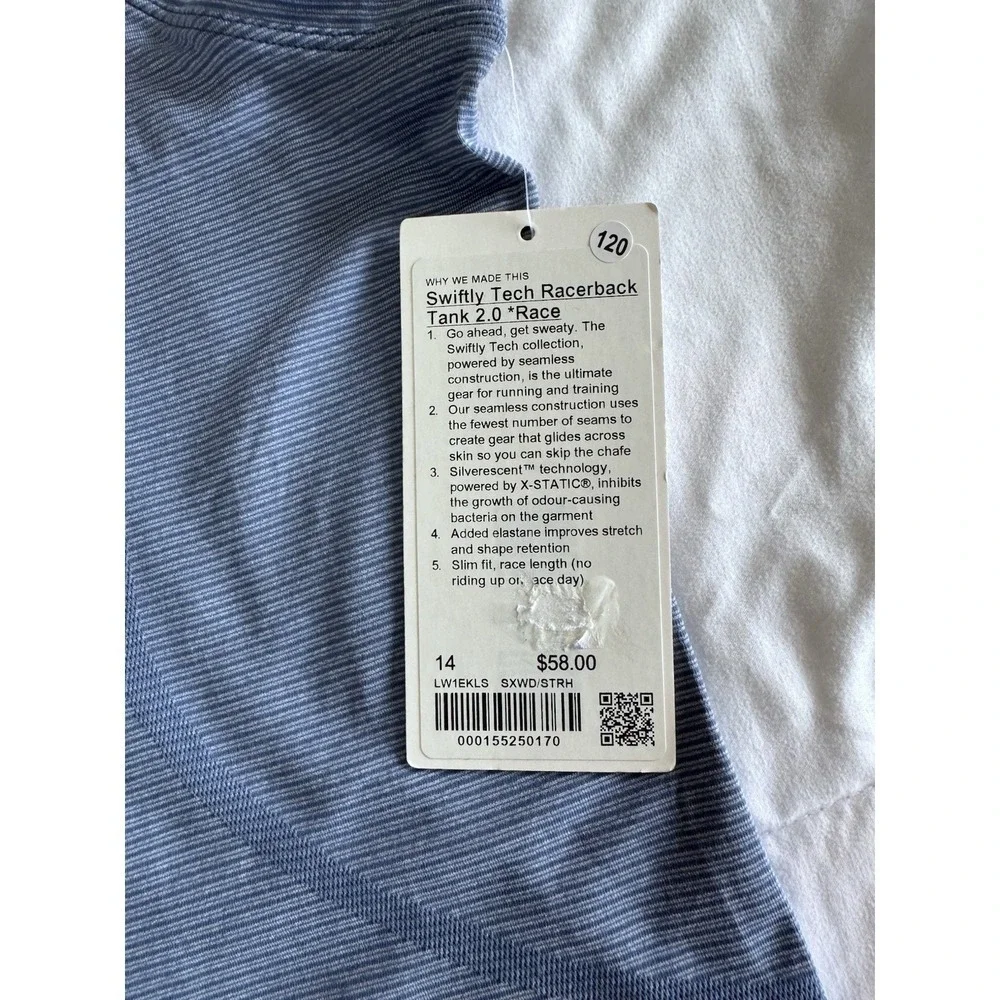 New Lululemon Swiftly Tech Racerback Tank 2.0 Race Sz 14 LW1EKLS SXWD/STRH NWT